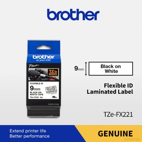 Brother Tzefx221 - Flexible Tape - Black On White - Roll - 1 Roll