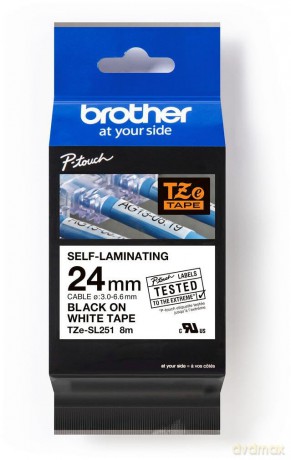 Brother Tze-Sl251 - Zelf-Klevende Laag - Zwart Op Wit - Rol (2,4 Cm X 8 M) 1 Cas
