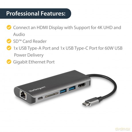 C Multiport Adapter With Sd Pd - 4k Hdmi - Gbe - 2x Usb-A