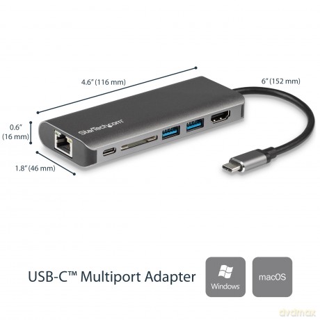 C Multiport Adapter With Sd Pd - 4k Hdmi - Gbe - 2x Usb-A