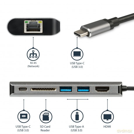 C Multiport Adapter With Sd Pd - 4k Hdmi - Gbe - 2x Usb-A