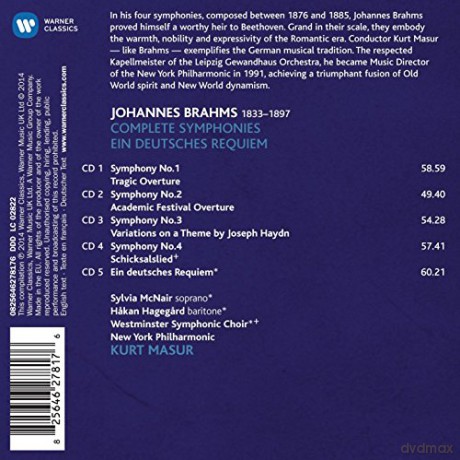 Kurt Masur: Brahms: The Complete Symphonies, Overtures, German Requiem [5CD]