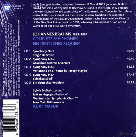 Kurt Masur: Brahms: The Complete Symphonies, Overtures, German Requiem [5CD]