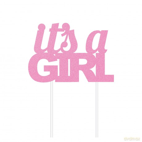 Cake Topper 12/1 Pink Girl Glitter Qs