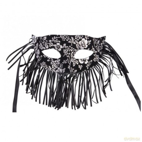 Carnival Toys 1397 - Maschera In Plastica Con Vellutino Nero Damascato Argento E Frange