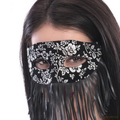 Carnival Toys 1397 - Maschera In Plastica Con Vellutino Nero Damascato Argento E Frange