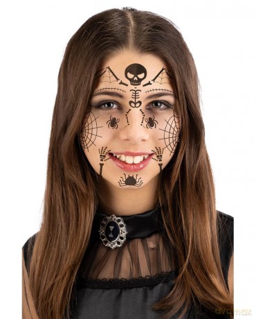 Carnival Toys: Cartella Tatuaggi Viso Scheletrino In Busta Su Cartoncino
