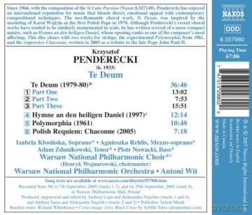 Penderecki: Te Deum - Hymne an der heiligen Daniel, Polymorphia [CD]