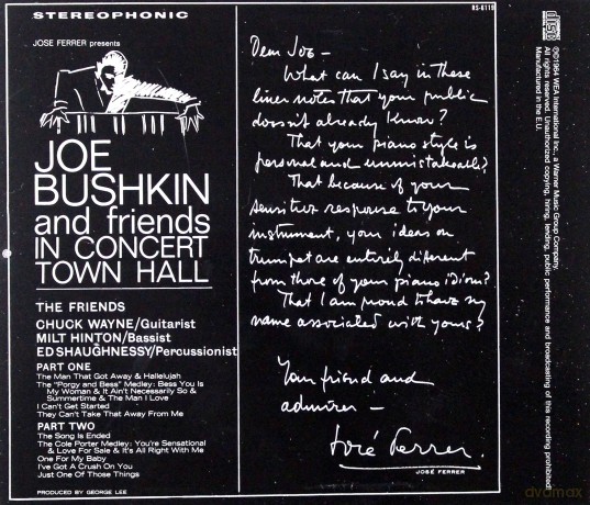 Joe Bushkin: Joe Bushkin In Concert Town Hall [CD]