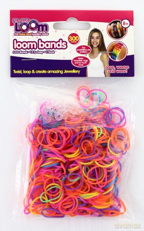 Loom bands kolorowe fluorescencyjne (300 sztuk) (gumki) [Gadżet]