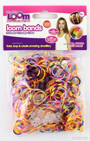 Loom bands tęczowe dwukolorowe (300 sztuk) (gumki) [Gadżet]