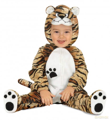 Children'S Tiger Child Jumpsuit Withheadpiece Costume For Animal Jungle Farm Fancy Dress