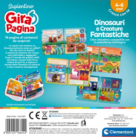 Clementoni Educativo Sapientino Elettronici Girapagina - Libro Dinosauri Made In Italy