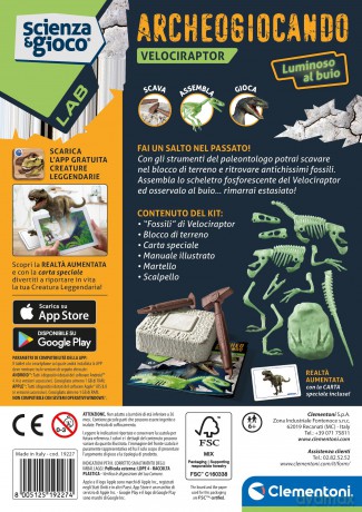 Clementoni Giochi Sientifici Lab Archeogiocando - Velociraptor Made In Italy