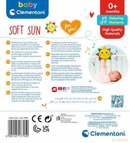Clementoni: Baby For You Prima Infanzia Soft Sun Musical Plush