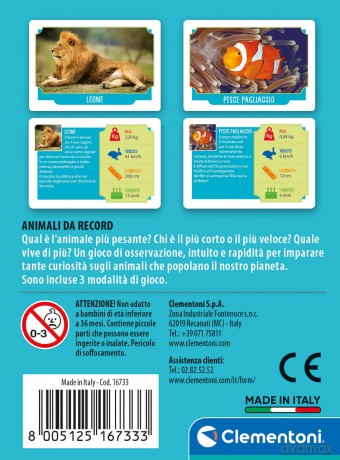 Clementoni: Board Game Carte Animali Da Record Made In Italy