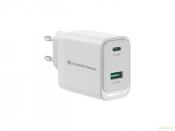 Conceptronic LadegeräT 2port 45w,1xusb-C,1xusb-A W