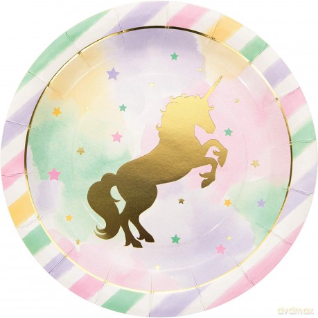Creative Converting: Plt9 12/8ct Foil Stmp Unicorn Sparkle Qs