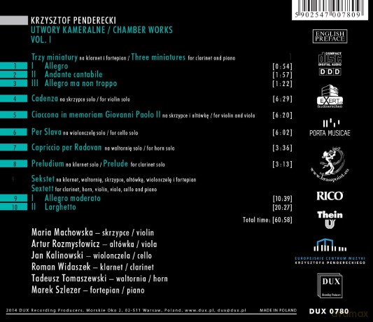 Krzysztof Penderecki - Utwory kameralne vol. 1 [CD]