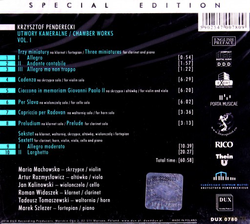 Krzysztof Penderecki - Utwory kameralne vol. 1 [CD]