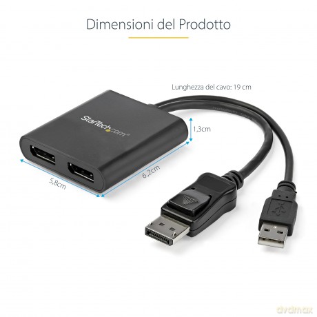 Displayport To Displayport Multi Monitor Splitter - 2-Port Mst Hub - Dp 1.2 To 2x Dp Mst Hub