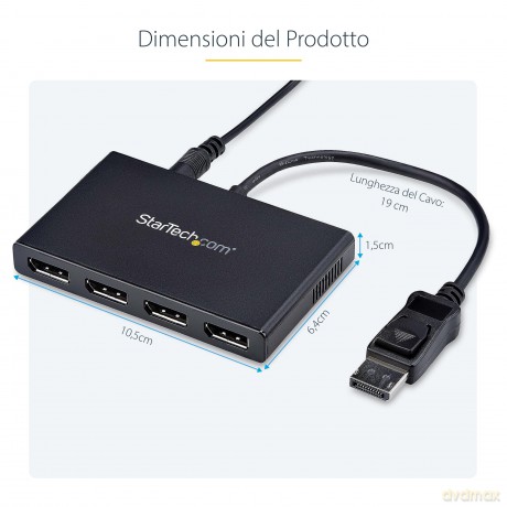 Displayport To Displayport Multi Monitor Splitter - 4-Port Mst Hub - Dp 1.2 To 4x Dp Mst Hub