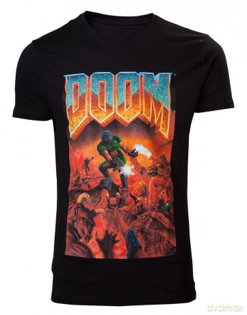 Doom Con Cappuccio Nero Schwarzes T-Shirt Mit Box Art M
