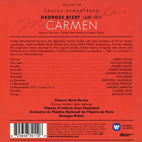 Maria Callas/Nicolai Gedda/Robert Massard/Paris Opera Orchestra/Georges Pretre: Bizet: Carmen (1964) [2CD]