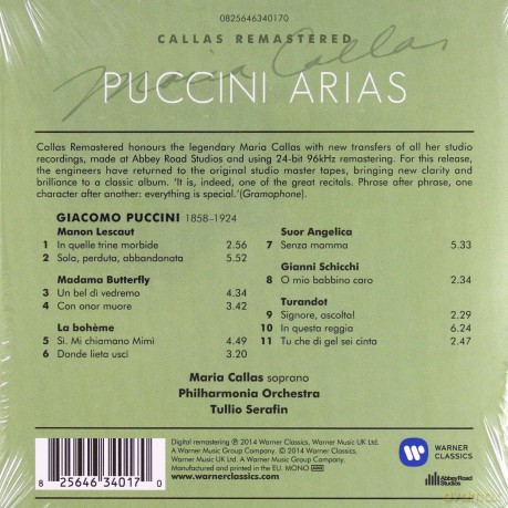 Maria Callas/ Philharmonia Orchestra/Tullio Serafin: Puccini Arias (1954) [CD]