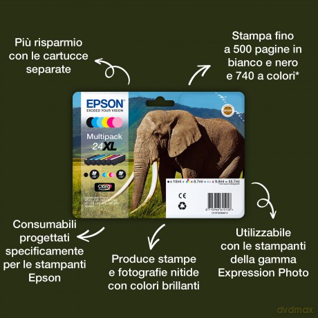 Epson 24 Serie Elefante Cartuccia Getto D'Inchiostro, Nero