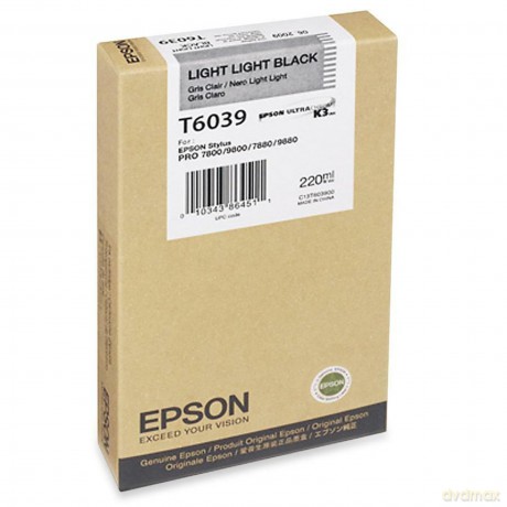 Epson C13t603900 Cartuccia Inkjet Ink Pigmentato Ultrachrome K3 T6039, Nero Chiaro