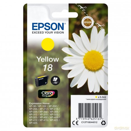 Epson Original Tinte 18, T18044012 C13t18044012 - Premium Drucker-Patrone - Gelb - 180 Seiten