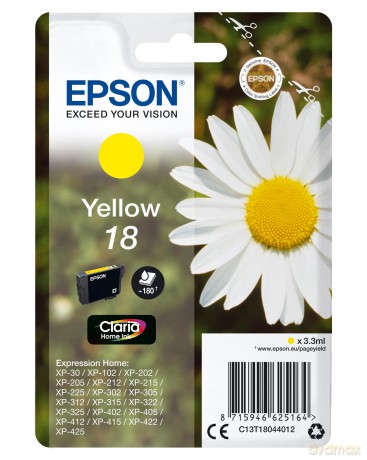 Epson Original Tinte 18, T18044012 C13t18044012 - Premium Drucker-Patrone - Gelb - 180 Seiten