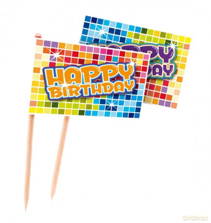 Folat: Picks Birthday Blocks 6,5 Cm 24. Prendiolive Bandierine Carta 6,5 Cm Happy Birthday