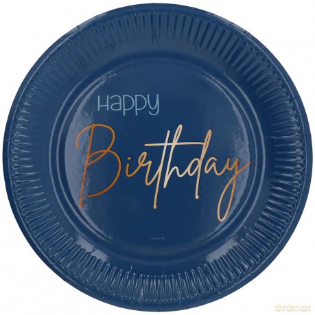Folat: Plates Happy B-Day Round Eleg True Blue 23cm Qs