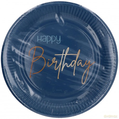 Folat: Plates Happy B-Day Round Eleg True Blue 23cm Qs