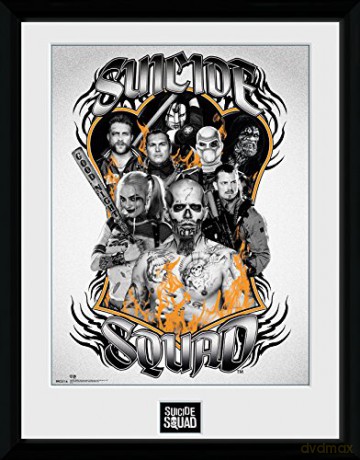 Gb Eye Ltd "Suicide Squad-Group Orange Flame" Framed Photograph, Wood, Multi-Colour, 30 X 40 Cm