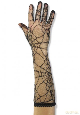 Guanti Neri Lunghi A Ragnatela Cm 40 Travestimento Halloween