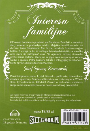 Interesa familijne - Józef Ignacy Kraszewski [AUDIOBOOK] [CD-MP3]