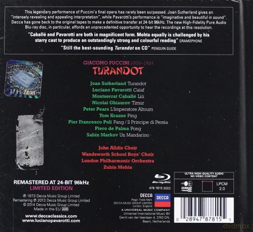 Luciano Pavarotti: Puccini Turandot [2CD]+[Blu-Ray]