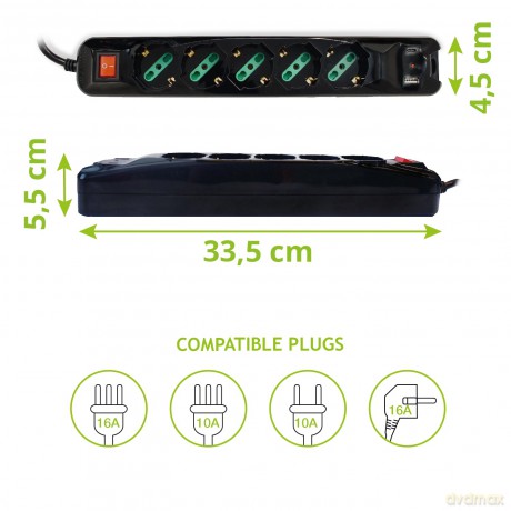 Multipresa Usb Schuko 5 Uscite