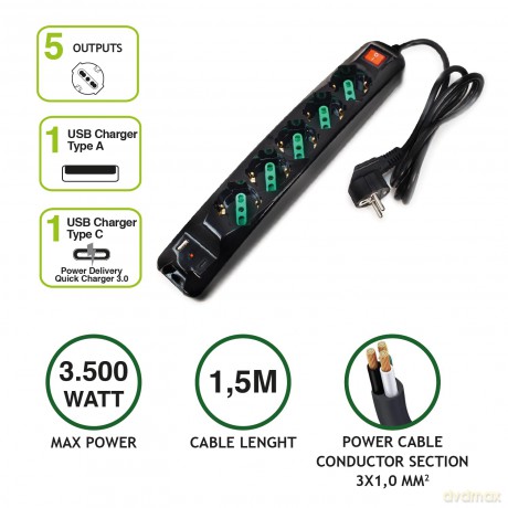 Multipresa Usb Schuko 5 Uscite