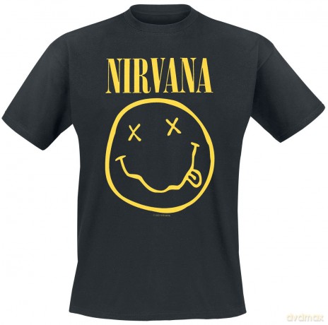 Nirvana Men'S Nirvana - Smiley Short Sleeve T-Shirt, Black, Medium