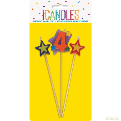 Number 4 Star Candles Set Qs
