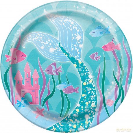 Piatti Ecologici In Carta - Tema Sirena Confezione Da 8 Pz. (18 Cm)