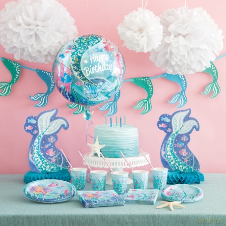 Piatti Ecologici In Carta - Tema Sirena Confezione Da 8 Pz. (18 Cm)
