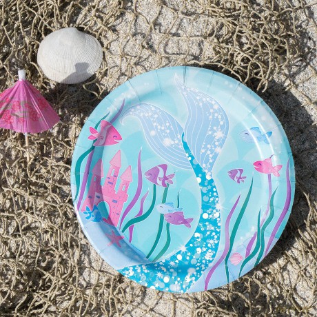 Piatti Ecologici In Carta - Tema Sirena Confezione Da 8 Pz. (18 Cm)