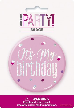 Pink Glitz 3in Badge-Birthday