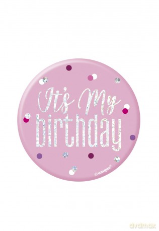 Pink Glitz 3in Badge-Birthday