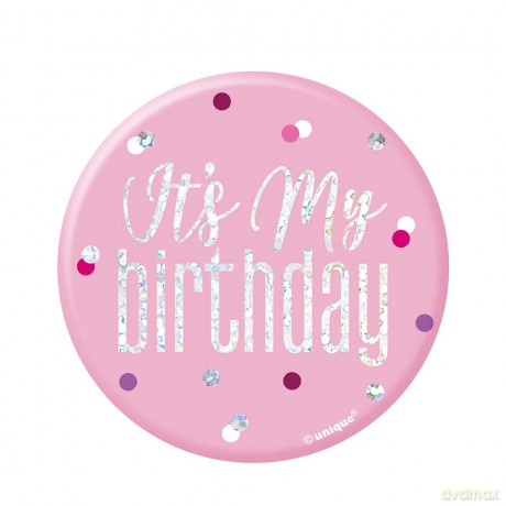 Pink Glitz 3in Badge-Birthday